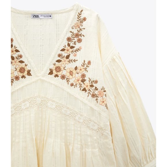 NWT Womens Size XS ZARA White Floral Embroidered Relaxed Fit Boho Mini Dress - Picture 4 of 7